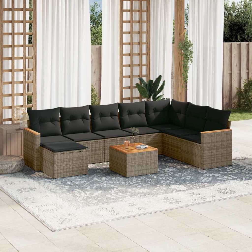 vidaXL 9-delige Loungeset met kussens poly rattan grijs