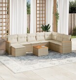 vidaXL 9-delige Loungeset met kussens poly rattan beige