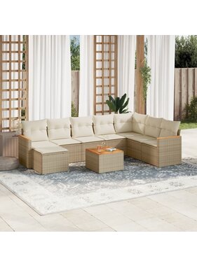 vidaXL 9-delige Loungeset met kussens poly rattan beige