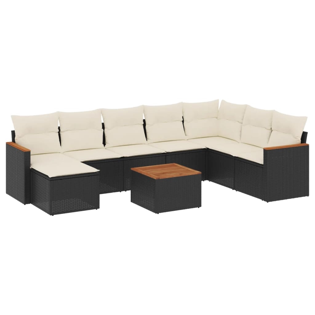 vidaXL 9-delige Loungeset met kussens poly rattan zwart