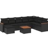 vidaXL 9-delige Loungeset met kussens poly rattan zwart