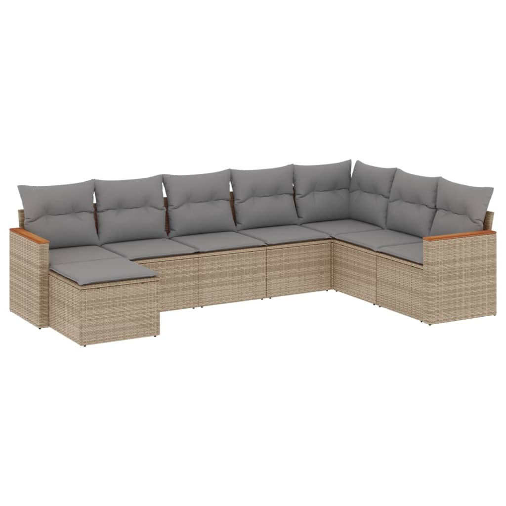 vidaXL 8-delige Loungeset met kussens poly rattan beige