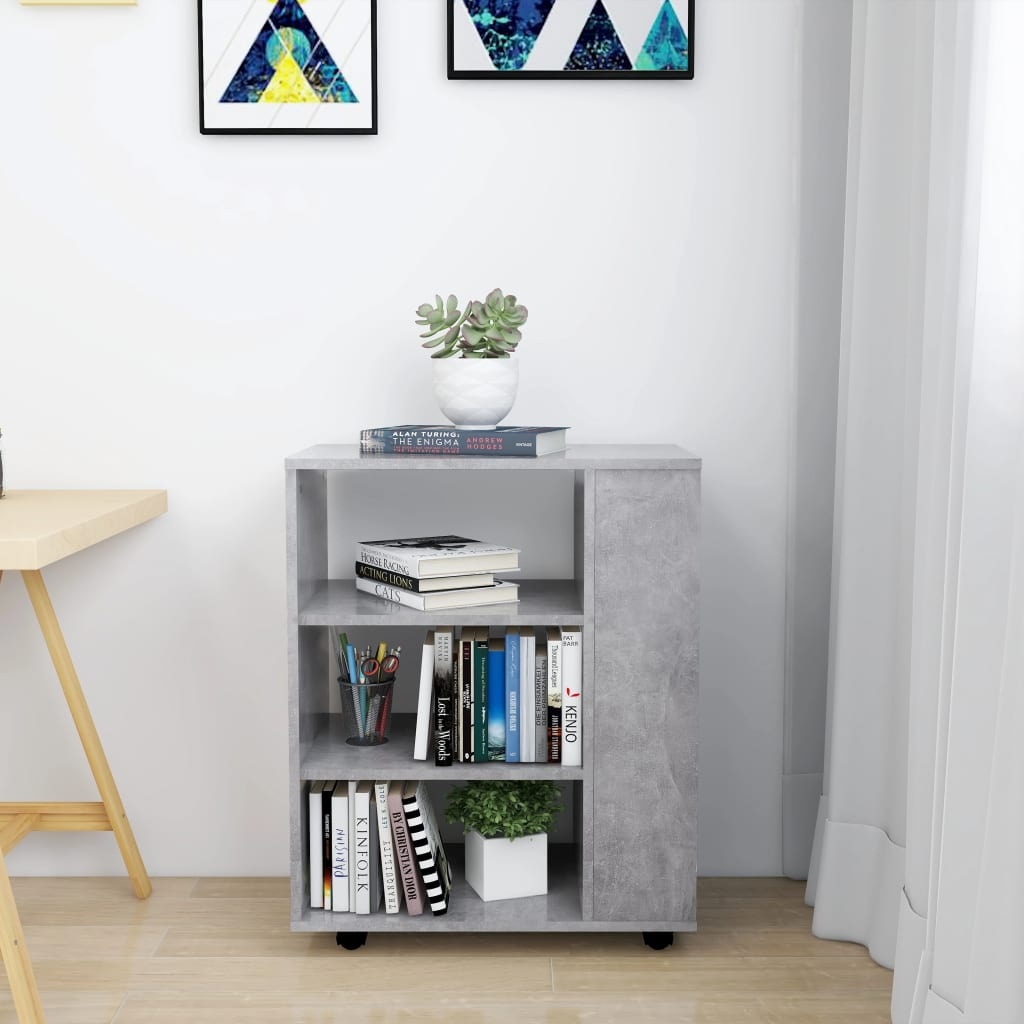 VidaXL Kast verrijdbaar 60x35x75 cm spaanplaat betongrijs