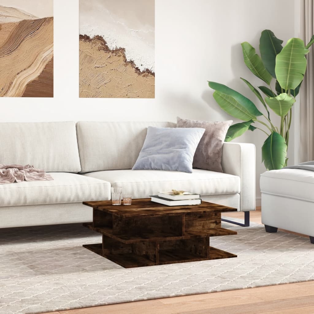 VidaXL Salontafel 70x70x29 cm bewerkt hout gerookt eikenkleurig