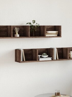 VidaXL Wandkasten 2 st 99x18x16,5 cm bewerkt hout bruin eikenkleur