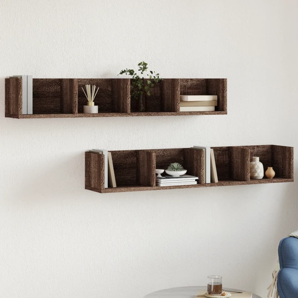 VidaXL Wandkasten 2 st 99x18x16,5 cm bewerkt hout bruin eikenkleur