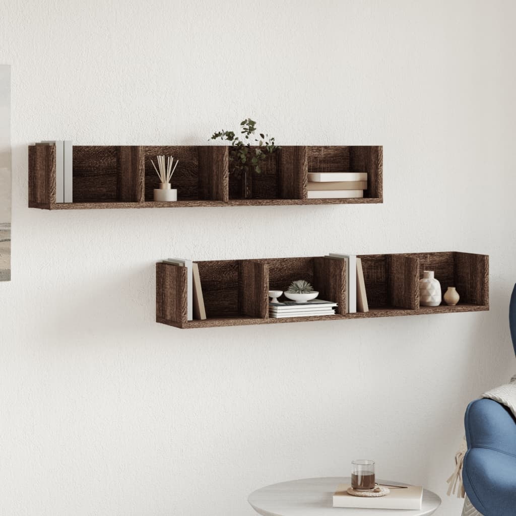 VidaXL Wandkasten 2 st 99x18x16,5 cm bewerkt hout bruin eikenkleur