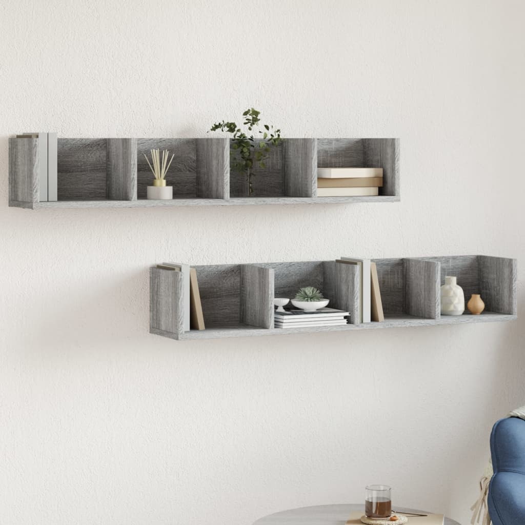 VidaXL Wandkasten 2 st 99x18x16,5 cm bewerkt hout grijs sonoma eiken