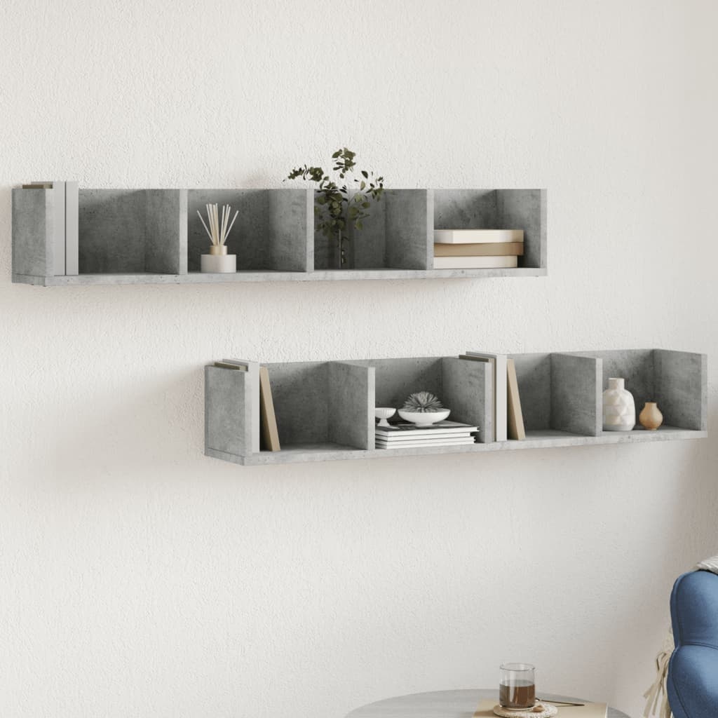 VidaXL Wandkasten 2 st 99x18x16,5 cm bewerkt hout betongrijs