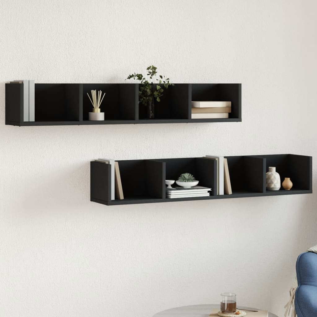 VidaXL Wandkasten 2 st 99x18x16,5 cm bewerkt hout zwart