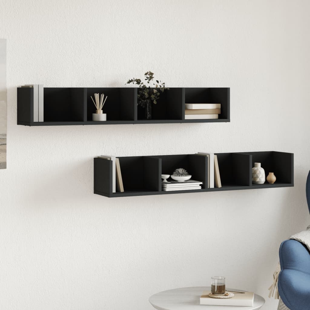 VidaXL Wandkasten 2 st 99x18x16,5 cm bewerkt hout zwart