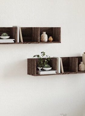 VidaXL Wandkasten 2 st 75x18x16,5 cm bewerkt hout bruin eikenkleur