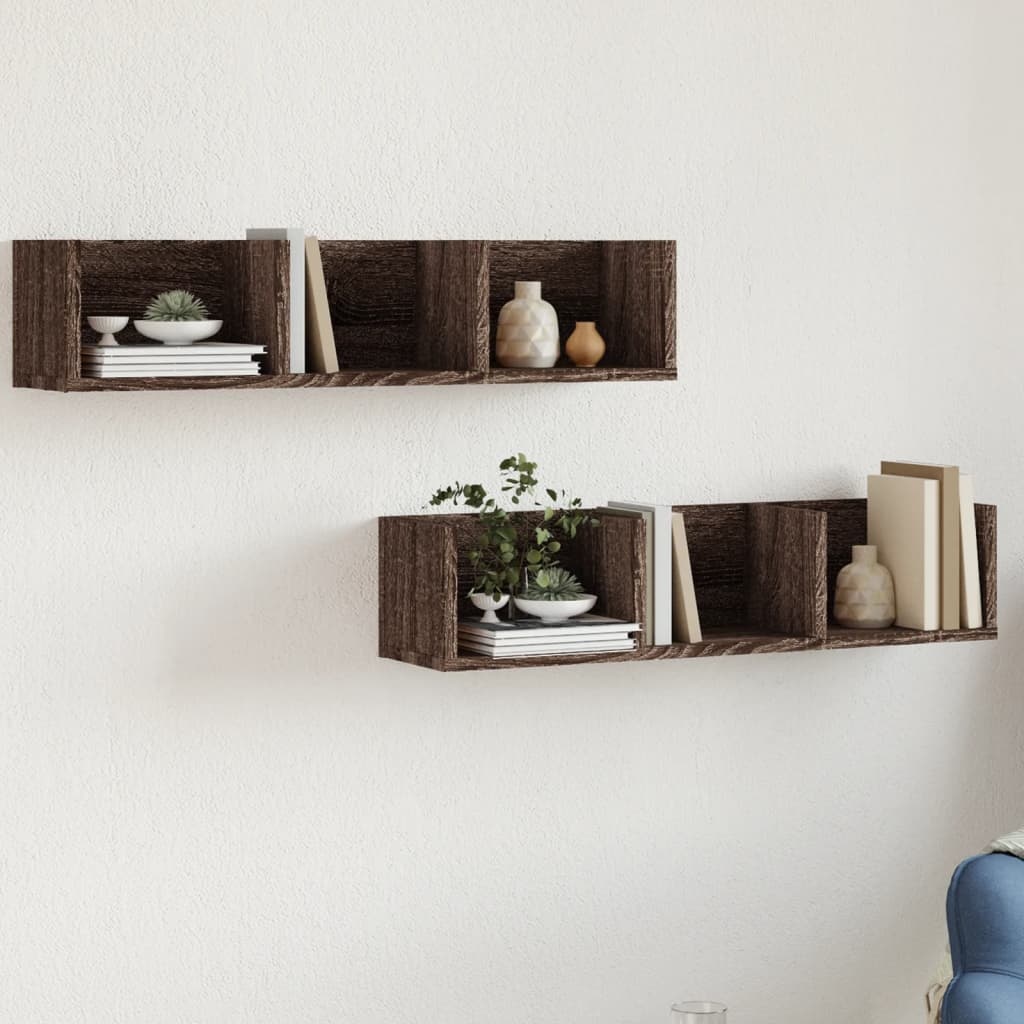 VidaXL Wandkasten 2 st 75x18x16,5 cm bewerkt hout bruin eikenkleur