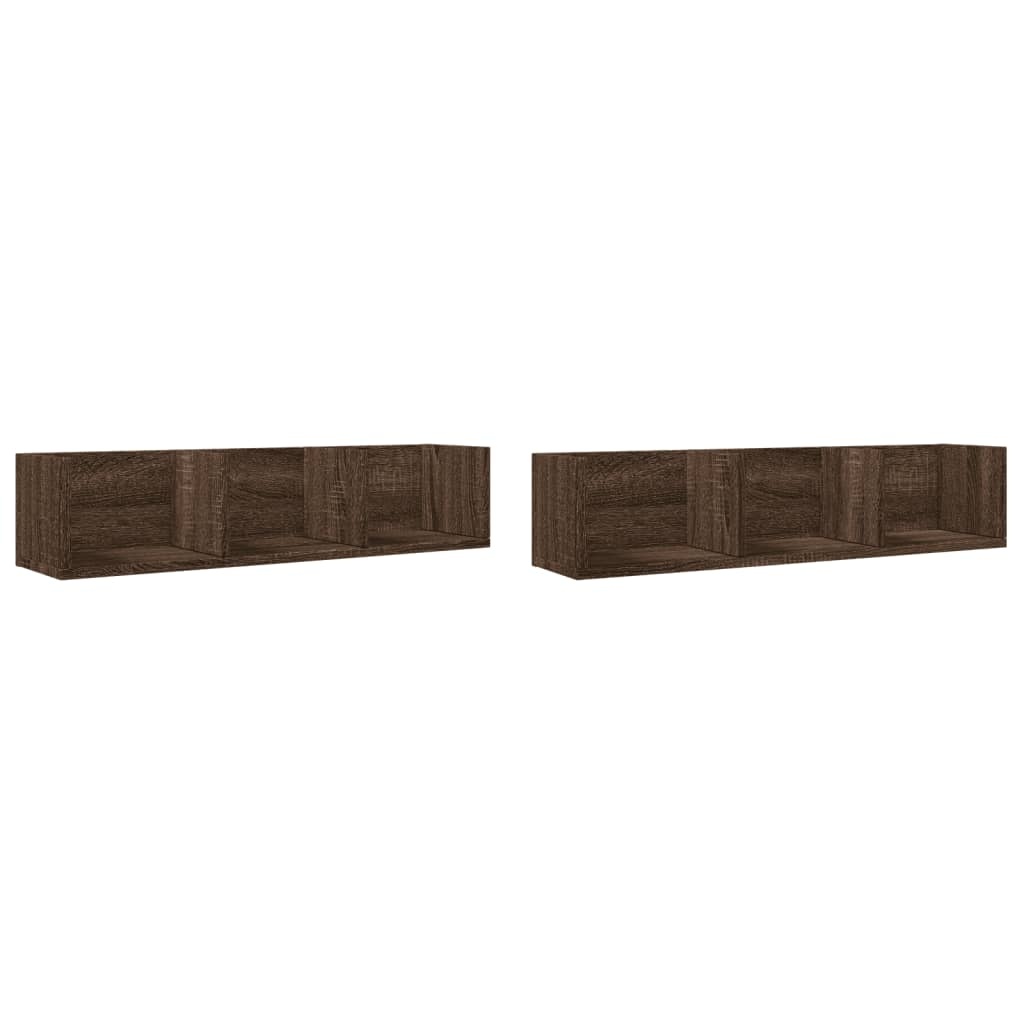 VidaXL Wandkasten 2 st 75x18x16,5 cm bewerkt hout bruin eikenkleur