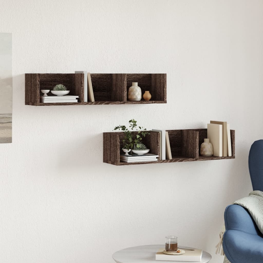 VidaXL Wandkasten 2 st 75x18x16,5 cm bewerkt hout bruin eikenkleur