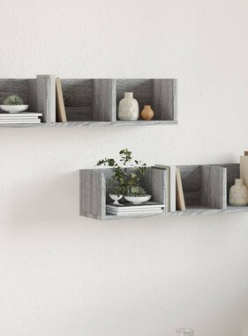 VidaXL Wandkasten 2 st 75x18x16,5 cm bewerkt hout grijs sonoma eiken