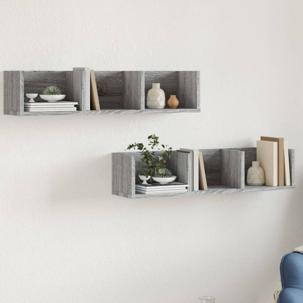 VidaXL Wandkasten 2 st 75x18x16,5 cm bewerkt hout grijs sonoma eiken
