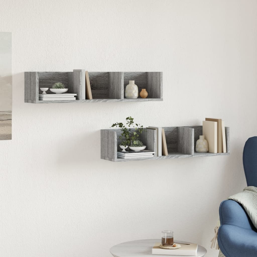 VidaXL Wandkasten 2 st 75x18x16,5 cm bewerkt hout grijs sonoma eiken