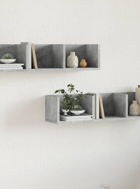 VidaXL Wandkasten 2 st 75x18x16,5 cm bewerkt hout betongrijs