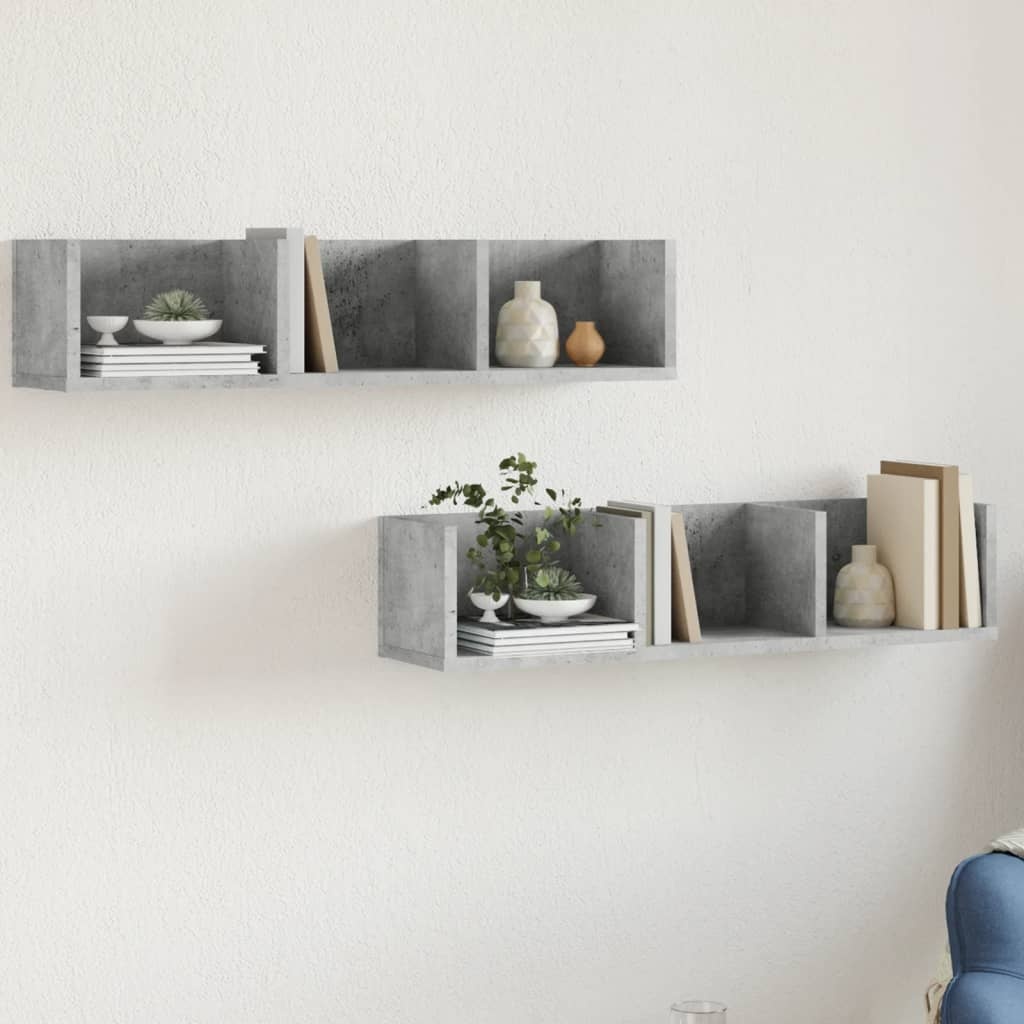 VidaXL Wandkasten 2 st 75x18x16,5 cm bewerkt hout betongrijs