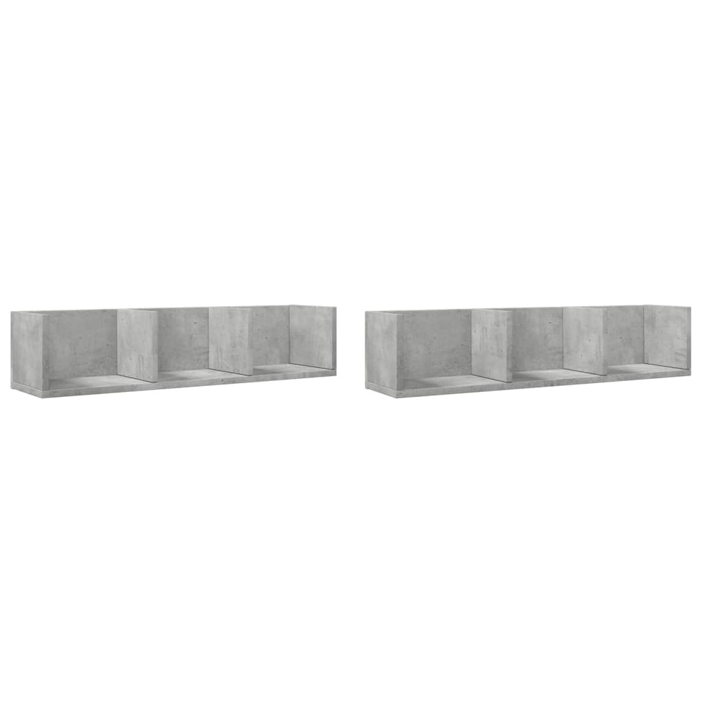 VidaXL Wandkasten 2 st 75x18x16,5 cm bewerkt hout betongrijs