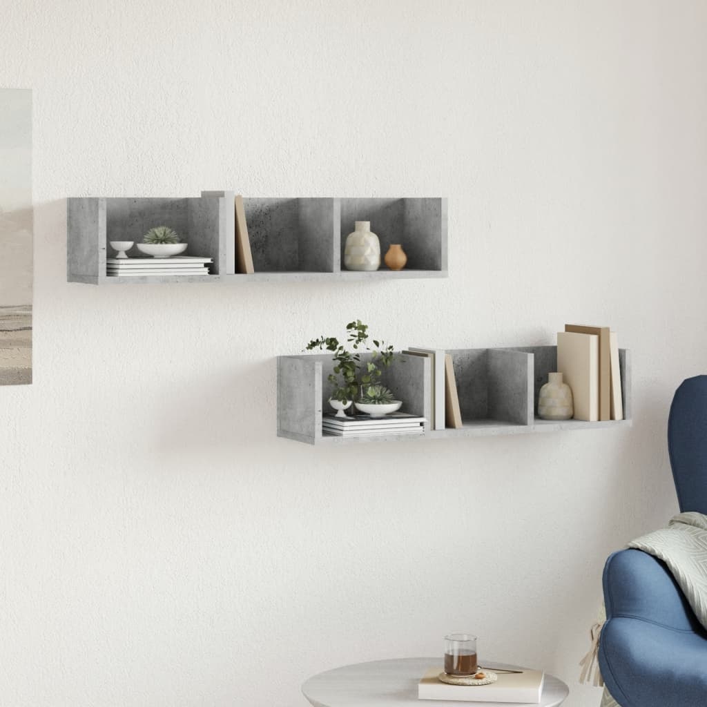 VidaXL Wandkasten 2 st 75x18x16,5 cm bewerkt hout betongrijs