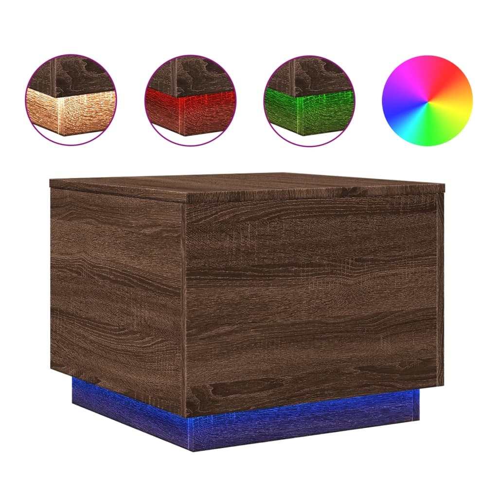 VidaXL Salontafel met LED-verlichting 50x50x40 cm bruin eikenkleur