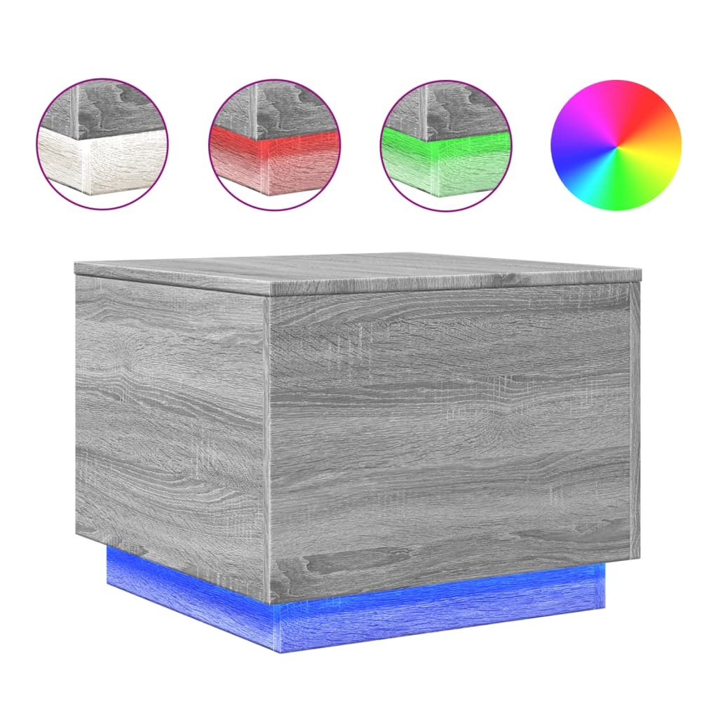VidaXL Salontafel met LED-verlichting 50x50x40 cm grijs sonoma eiken