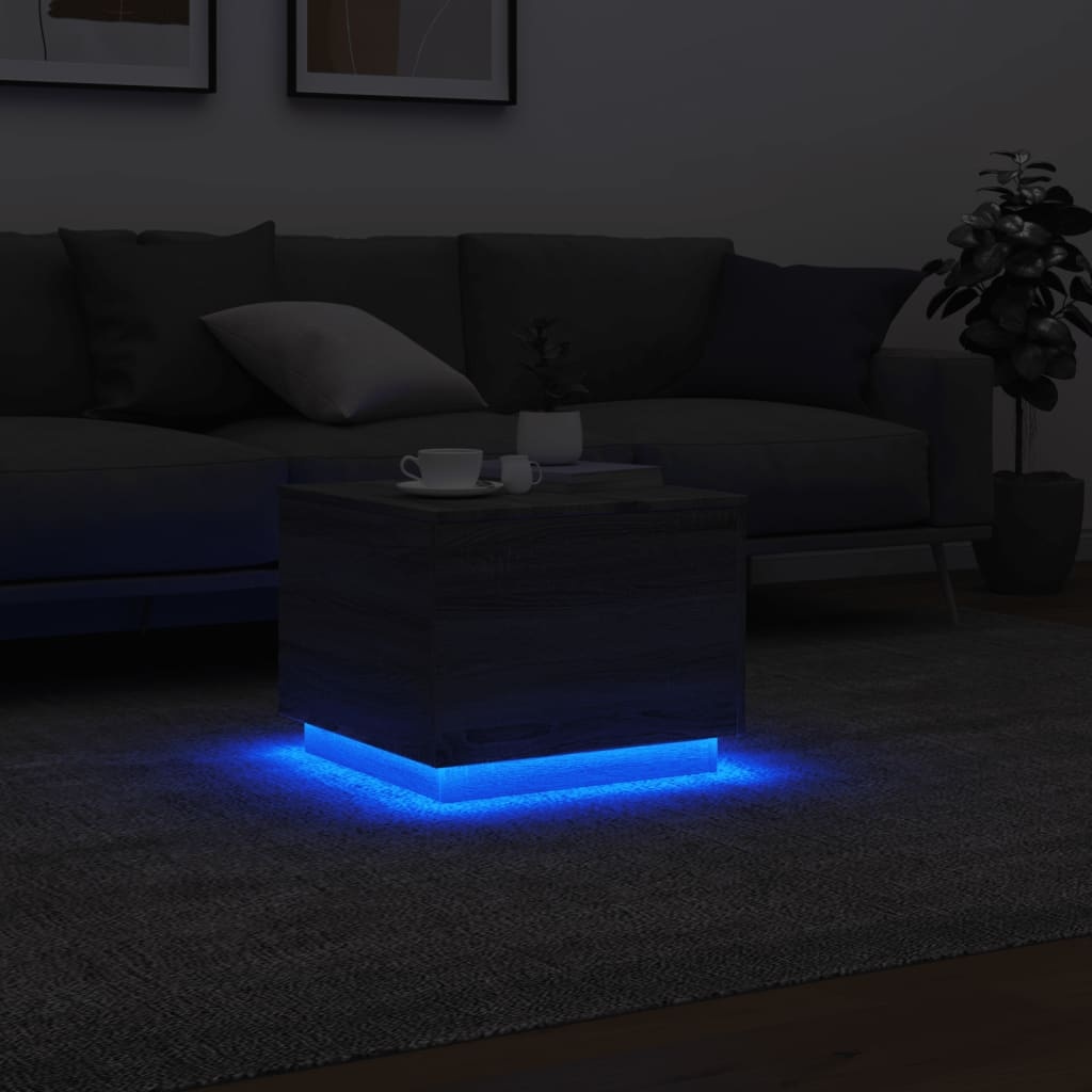 VidaXL Salontafel met LED-verlichting 50x50x40 cm grijs sonoma eiken