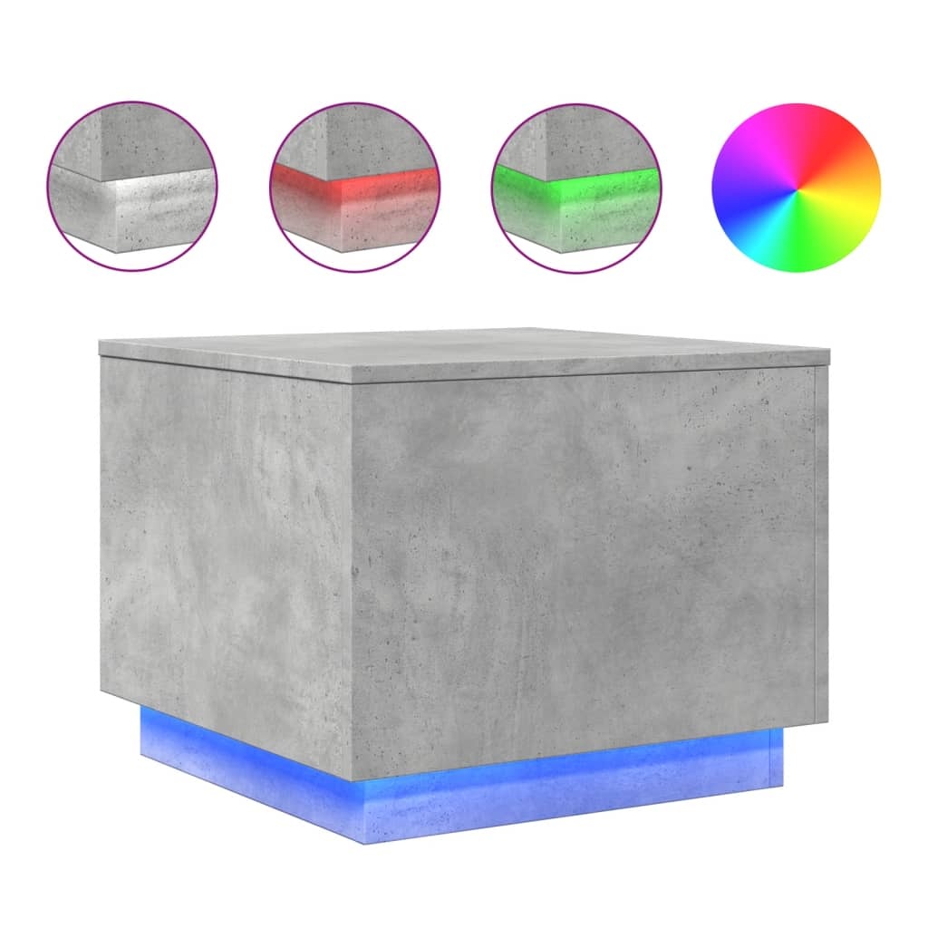 VidaXL Salontafel met LED-verlichting 50x50x40 cm betongrijs
