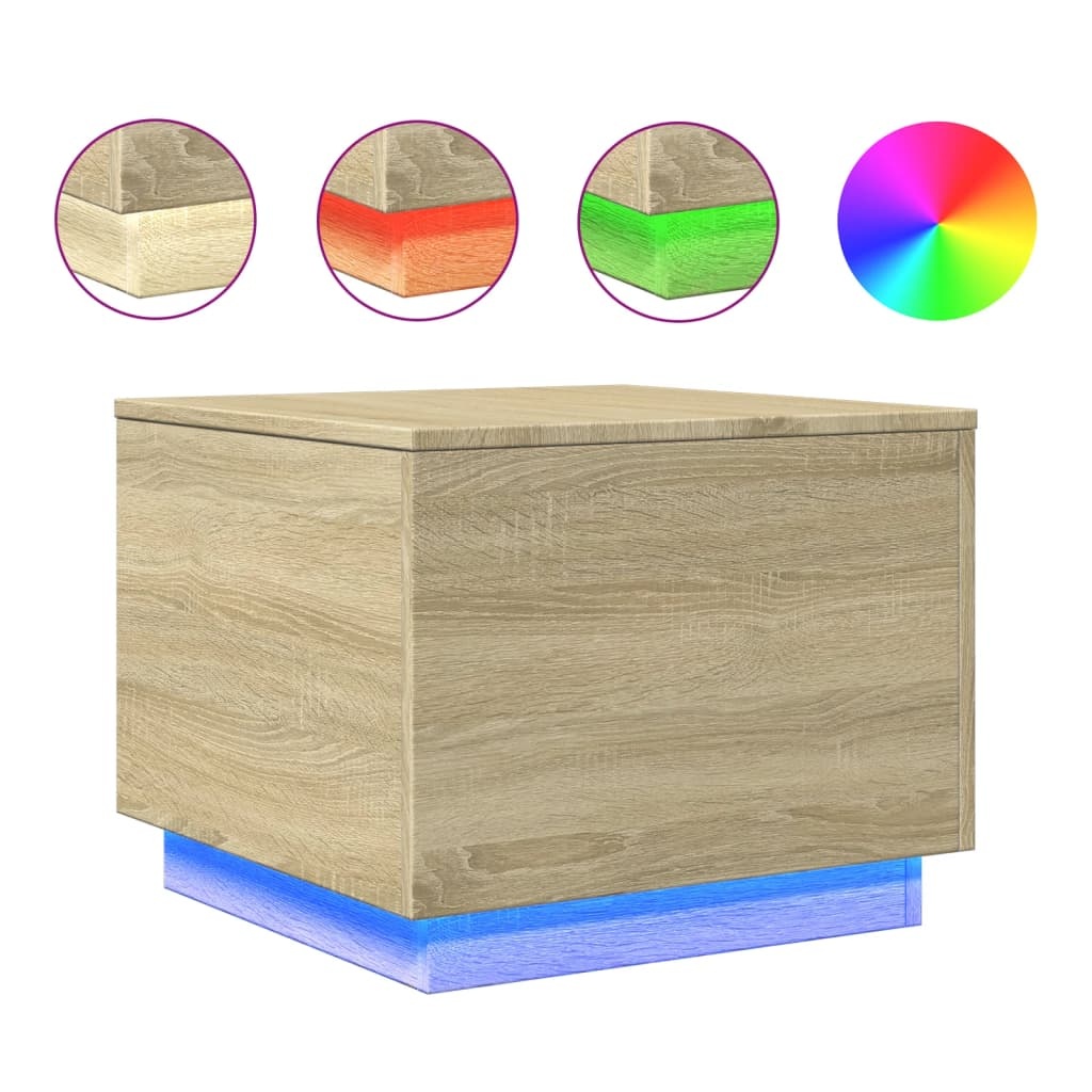 VidaXL Salontafel met LED-verlichting 50x50x40 cm sonoma eiken