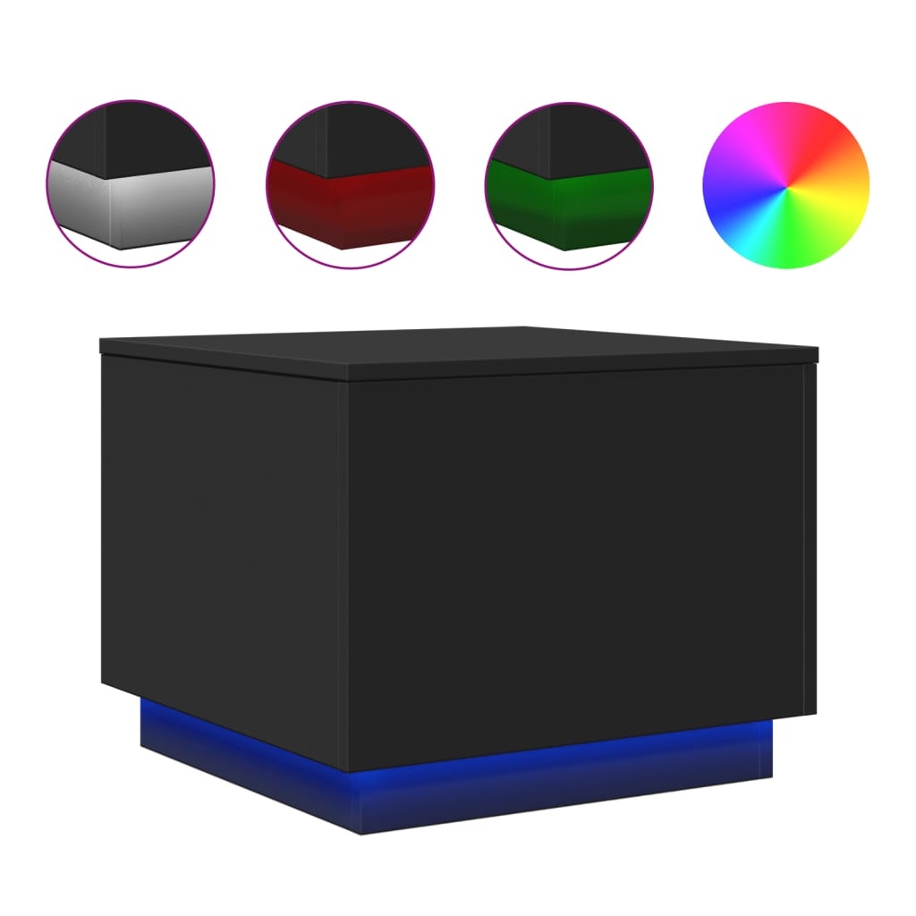 VidaXL Salontafel met LED-verlichting 50x50x40 cm zwart