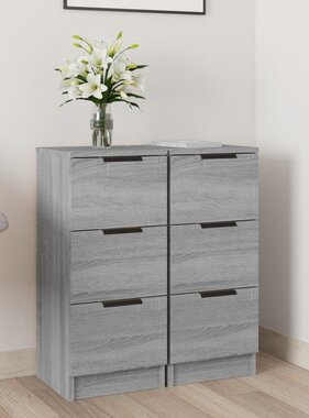 VidaXL Dressoirs 2 st 30x30x70 cm bewerkt hout grijs sonoma eikenkleur