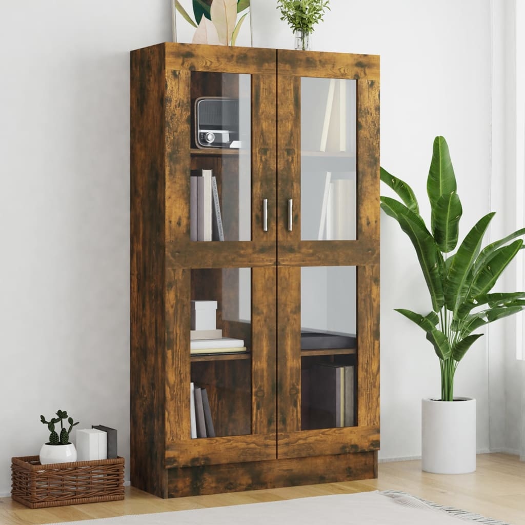 VidaXL Vitrinekast 82,5x30,5x150 cm bewerkt hout gerookt eikenkleurig