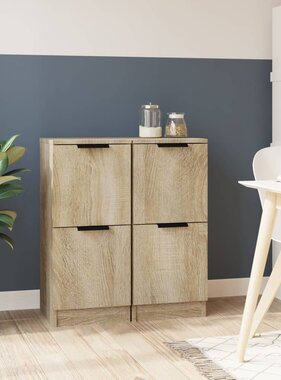 VidaXL Dressoirs 2 st 30x30x70 cm bewerkt hout sonoma eikenkleurig