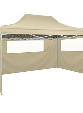 VidaXL Partytent met 3 zijwanden inklapbaar 3x4 m staal crème