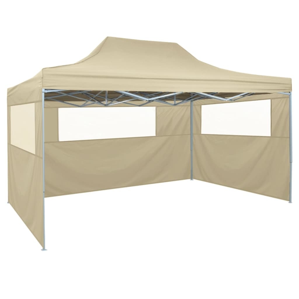 VidaXL Partytent met 3 zijwanden inklapbaar 3x4 m staal crème