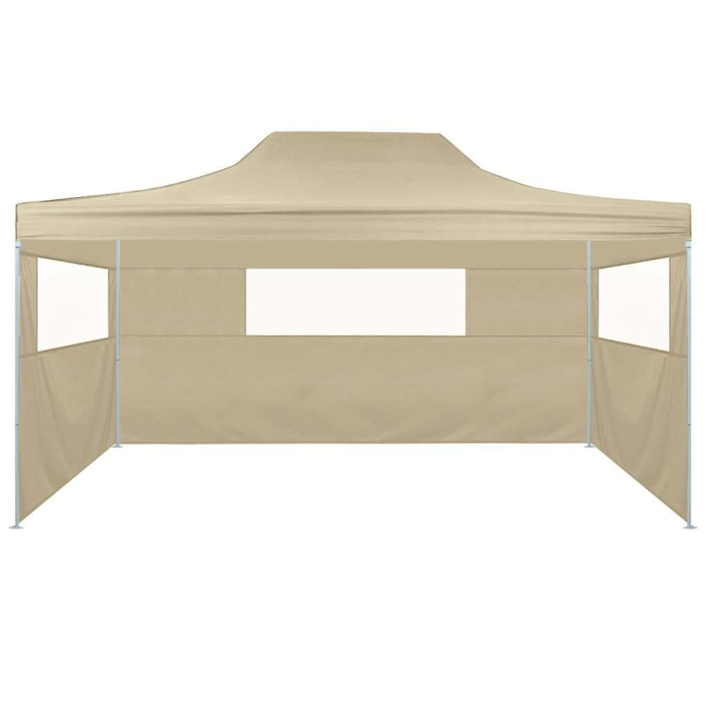 VidaXL Partytent met 3 zijwanden inklapbaar 3x4 m staal crème