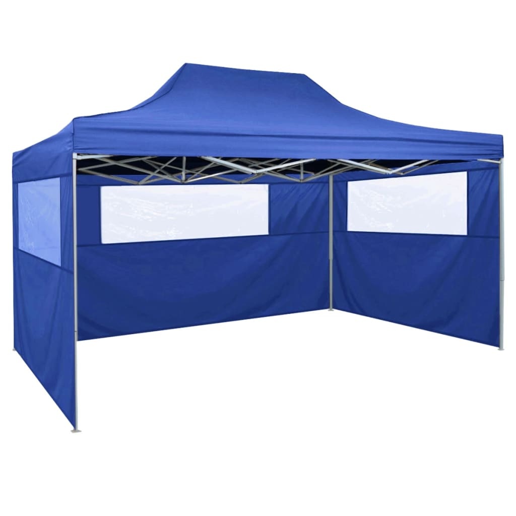 VidaXL Partytent met 3 zijwanden inklapbaar 3x4 m staal blauw