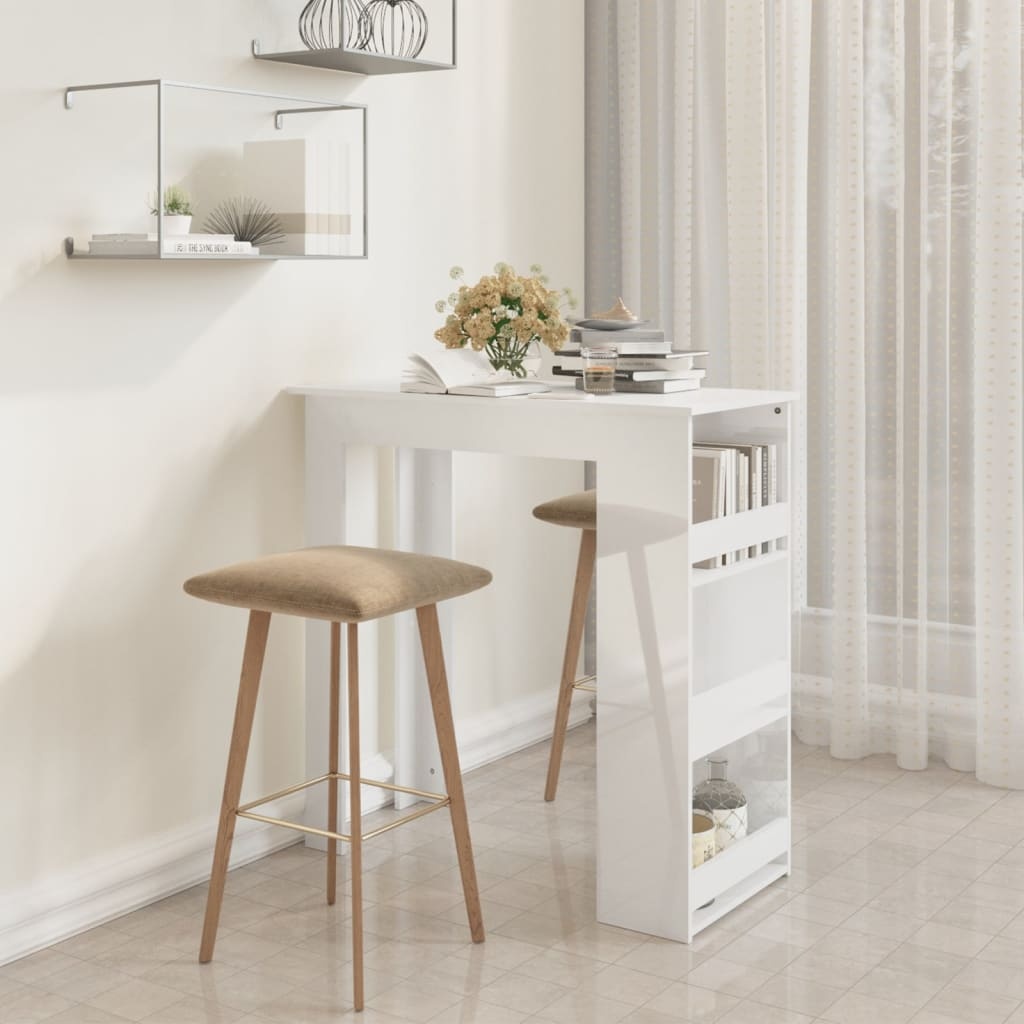 VidaXL Bartafel met opbergrek 102x50x103,5 cm hoogglans wit