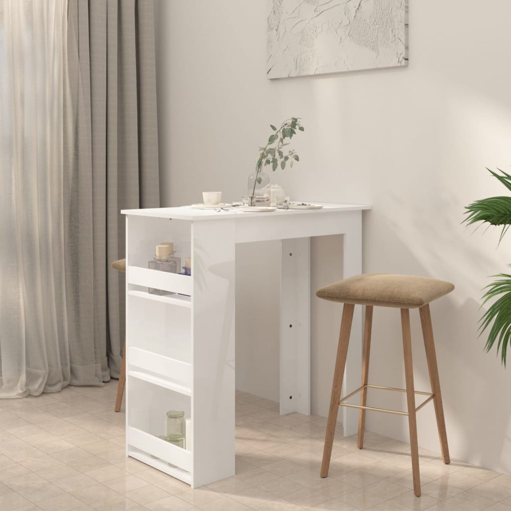 VidaXL Bartafel met opbergrek 102x50x103,5 cm hoogglans wit