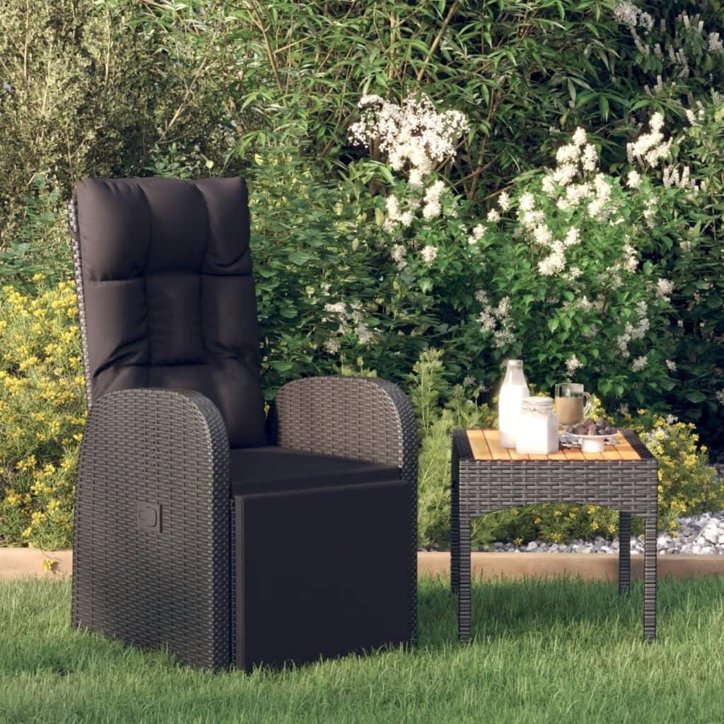 VidaXL Tuinstoel verstelbaar met kussen poly rattan zwart