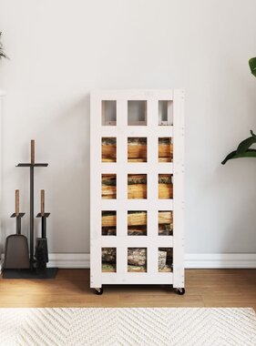 VidaXL Houtblokhouder met wielen 40x49x110 cm massief grenenhout wit