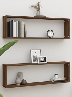 VidaXL Wandschappen kubus 2 st 100x15x30 cm bewerkt hout bruineiken