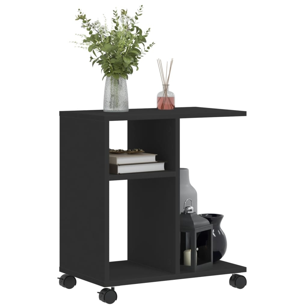 VidaXL Bijzettafel met wieltjes 50x30x55 cm hout zwart