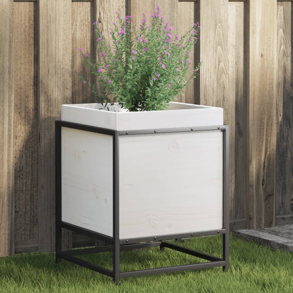 VidaXL Plantenbak 40x40x50 cm massief grenenhout wit