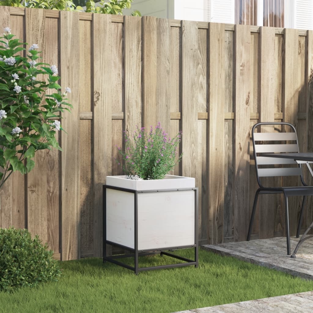 VidaXL Plantenbak 40x40x50 cm massief grenenhout wit