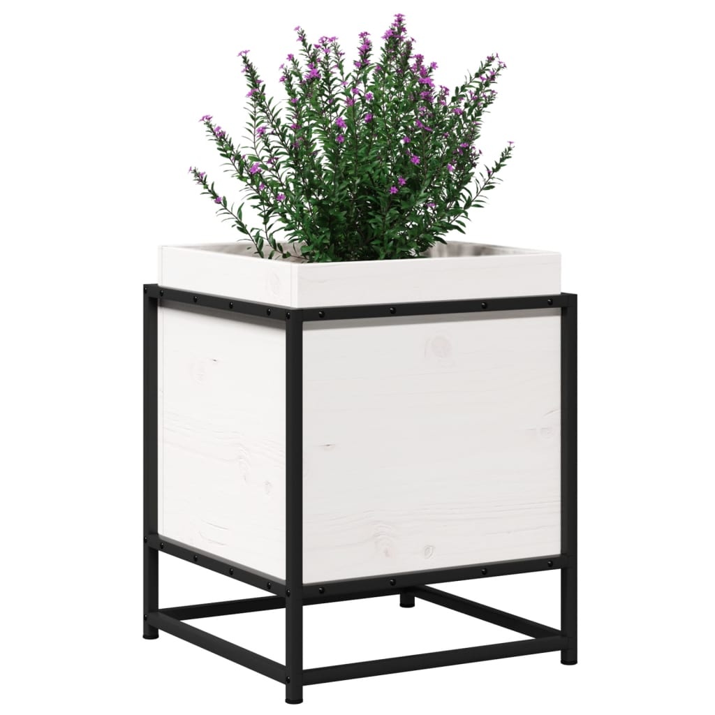 VidaXL Plantenbak 40x40x50 cm massief grenenhout wit