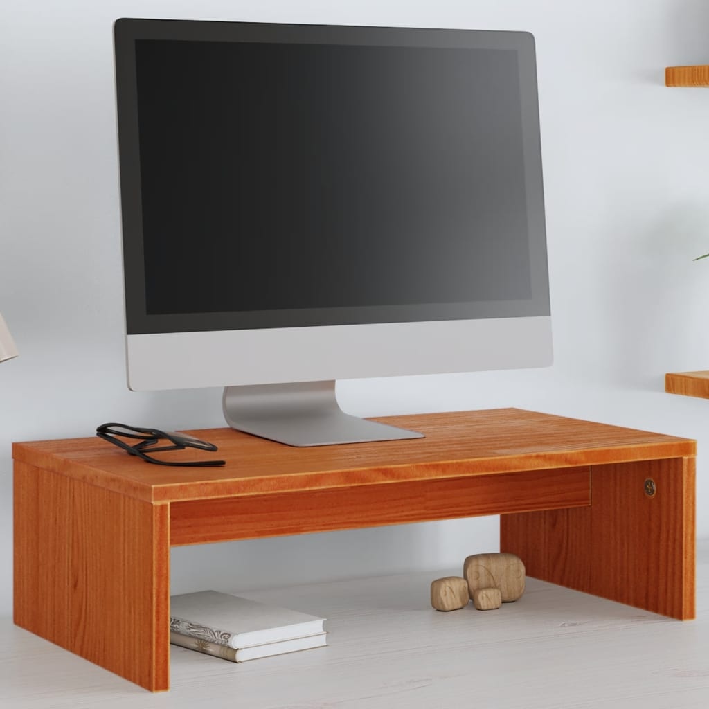 VidaXL Monitorstandaard 50x27x15 cm massief grenenhout wasbruin
