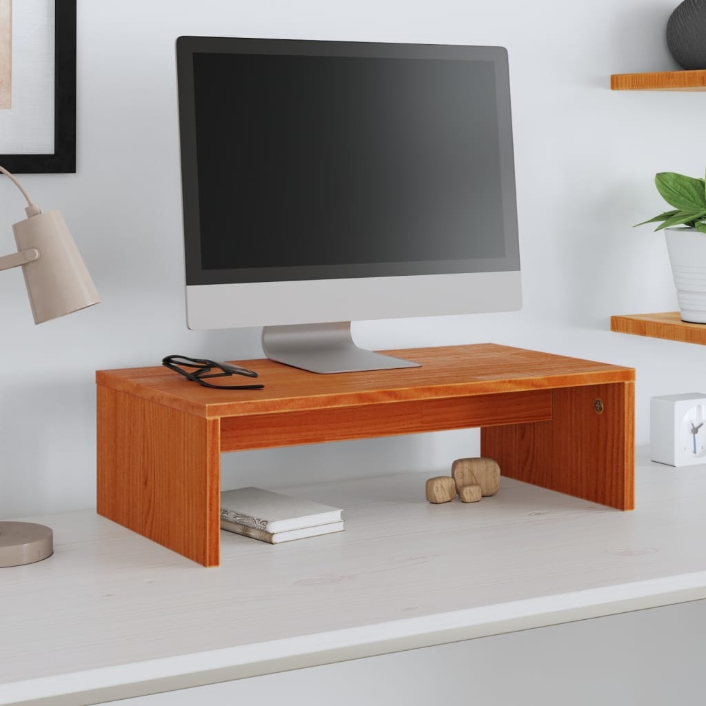 VidaXL Monitorstandaard 50x27x15 cm massief grenenhout wasbruin